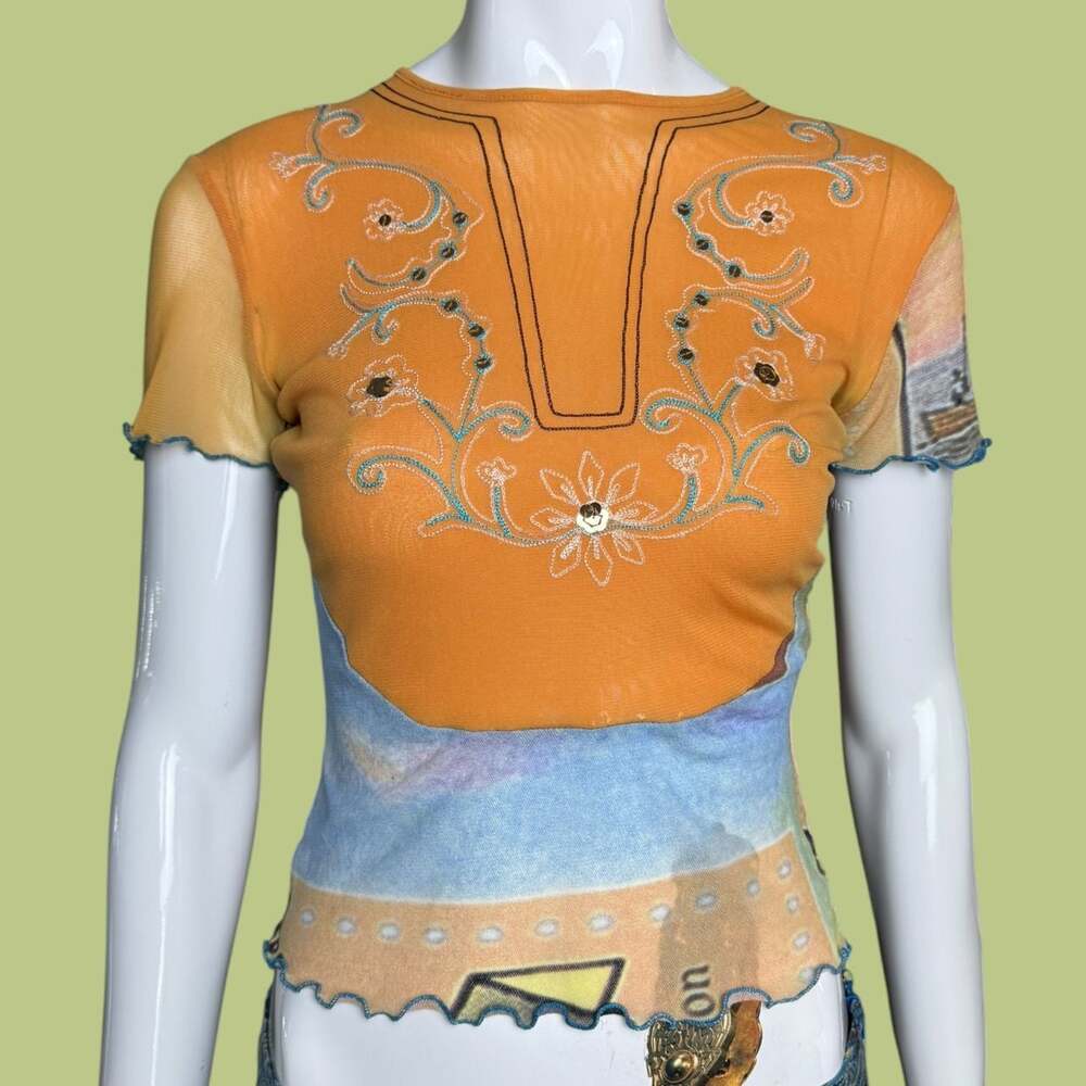Vintage Y2K Sonia Fortuna Firenze Printed Mesh Top